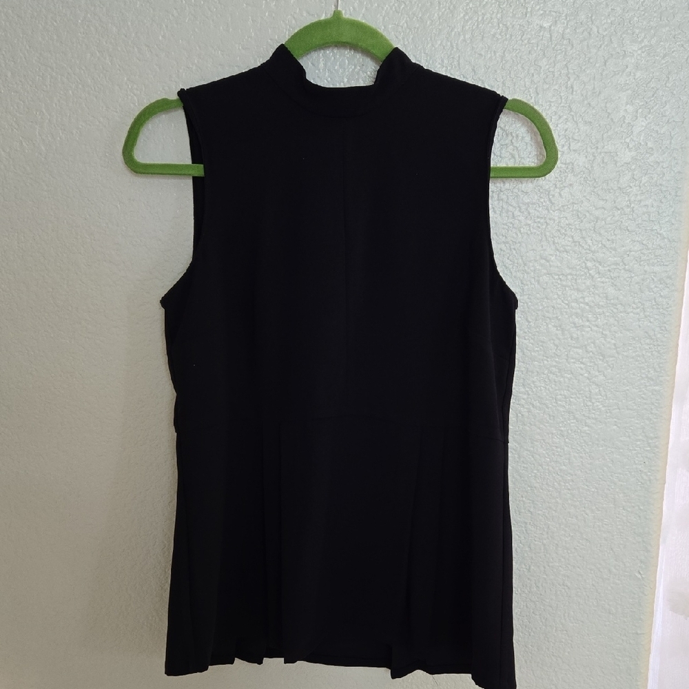 Ann Taylor Black Sleeveless Tank Top with Mandarin Collar